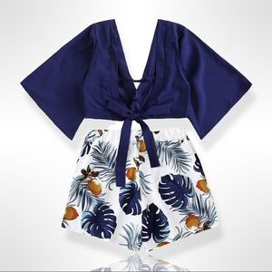 [NWT] 2PC Boho Butterfly Sleeve Knot Front Crop Top with Shorts Set — BRAND NEW